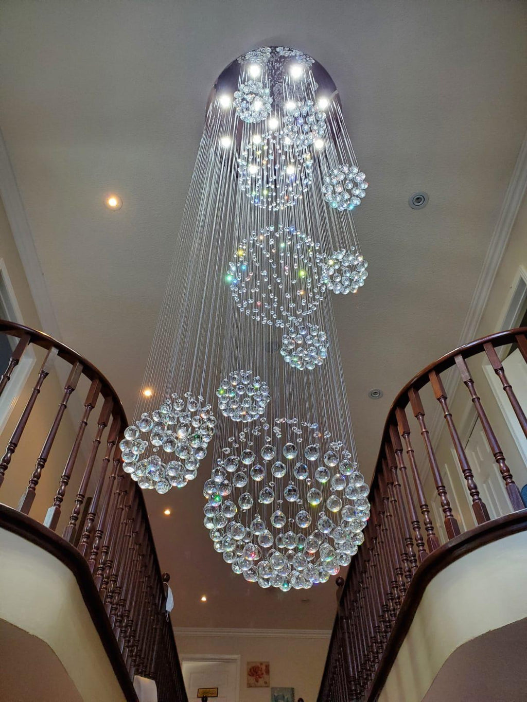 K9 Crystal Raindrop Globe Spiral Chandelier for Entryway and Staircase