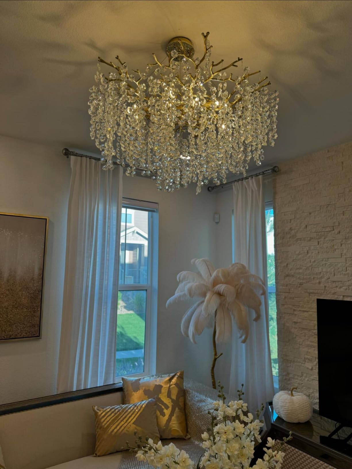 Modern Round / rectangular Floral Branch Crystal Chandelier for Low-Ceiling