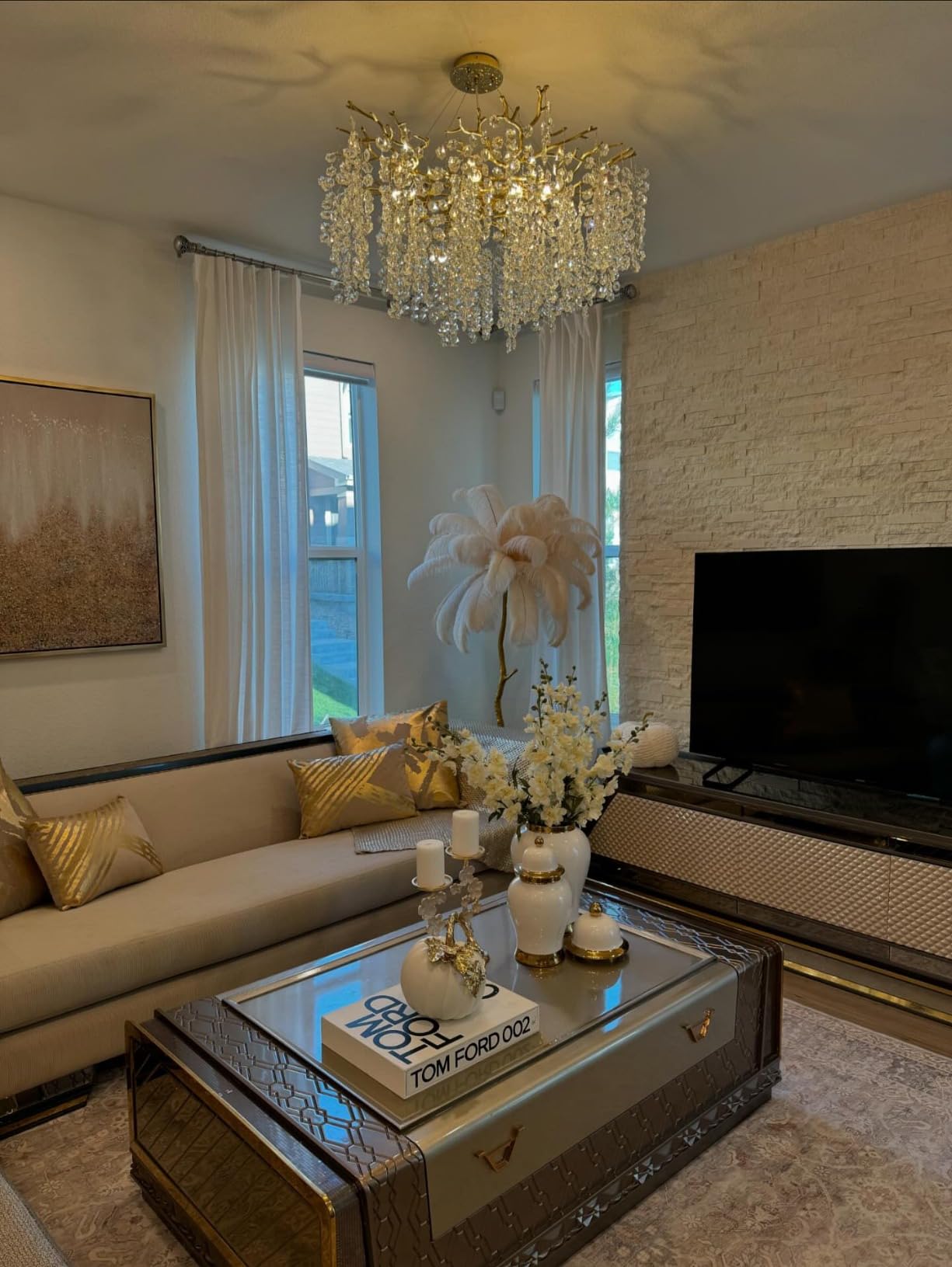 Modern Round / rectangular Floral Branch Crystal Chandelier for Low-Ceiling