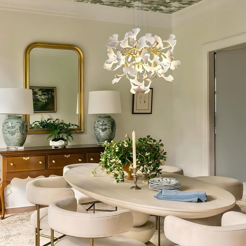 23.6-InchGold and White Ceramic Ginkgo Leaf Chandeliers