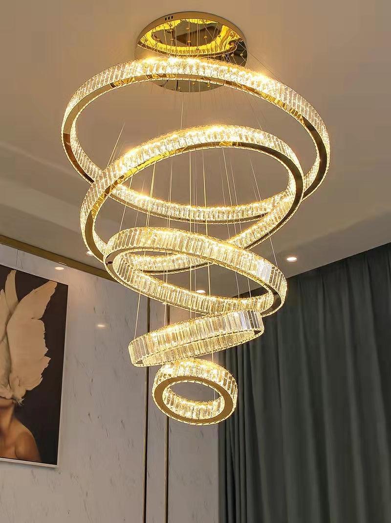 Modern Front Entryway Chandelier 3 / 4 / 5 / 6 / 7 Rings Crystal Gold / Chrome Finish Ceiling Lamp