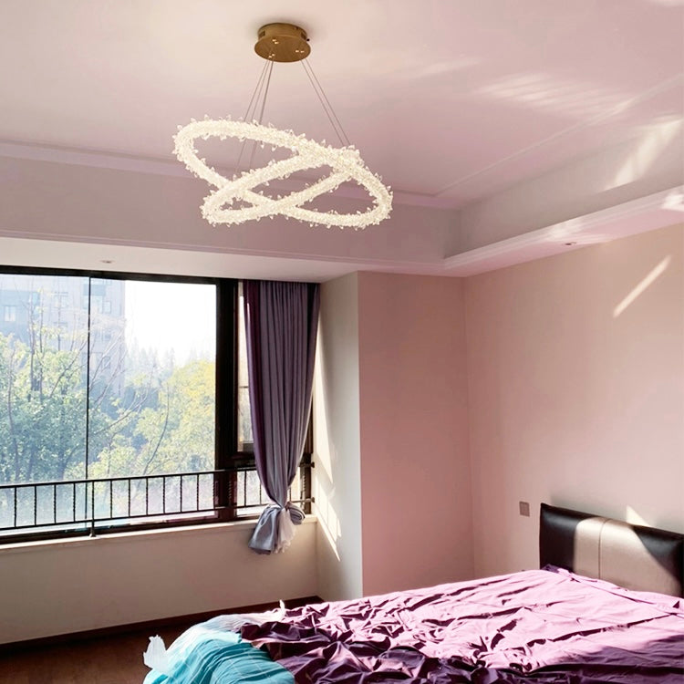 Modern 3-Ring Round K9 Crystal Chandelier with Steel Wire Finish for Living Room Bedroom