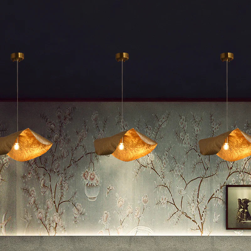 Postmodern Brass Pendant Lighting with Withered Leaf Shape, High-Quality Finish