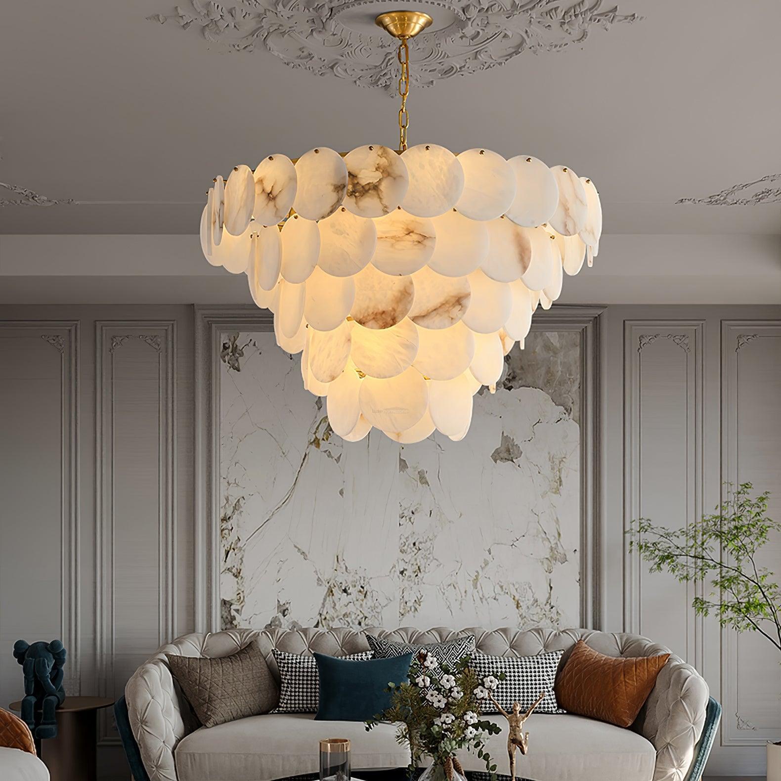 Alabaster Shell Brass Chandelier with 2 / 3 / 4 / 5 / 6 Layer