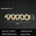 Luxury Stainless Steel Linear Spiral Crystal Chandelier for Dining Room and Kitchen Island