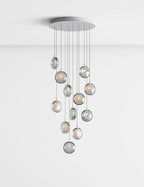 Multi-Colored Round Glass and Metal Suspension Light Chandelier
