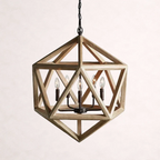 Wooden Beaded Geode Chandelier in Natural