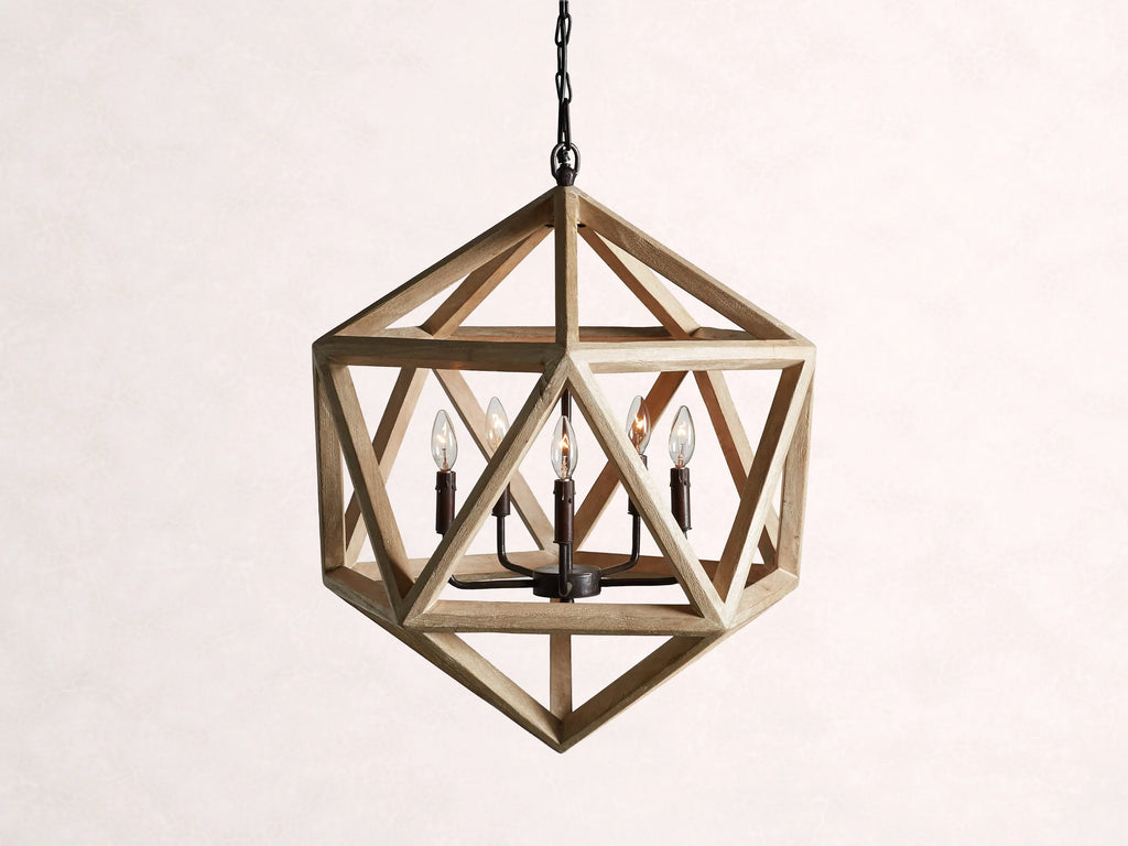 Wooden Beaded Geode Chandelier in Natural