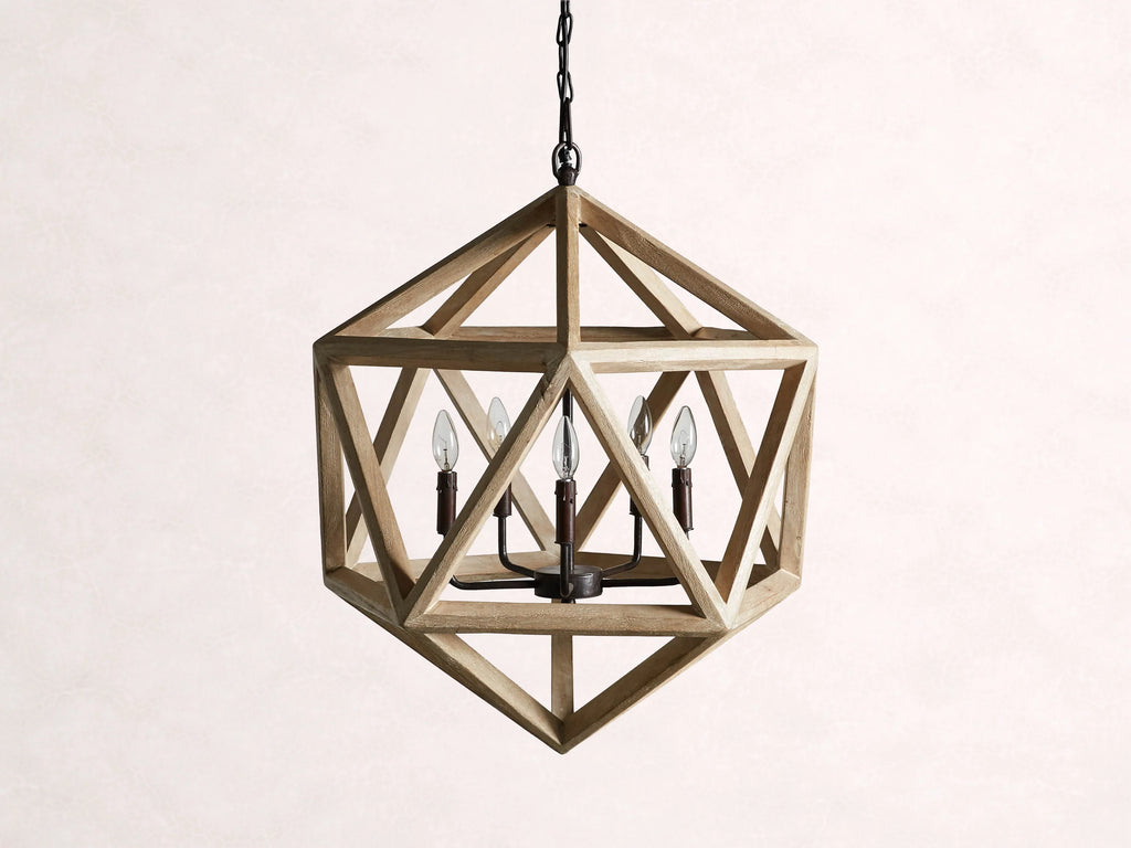 Wooden Beaded Geode Chandelier in Natural