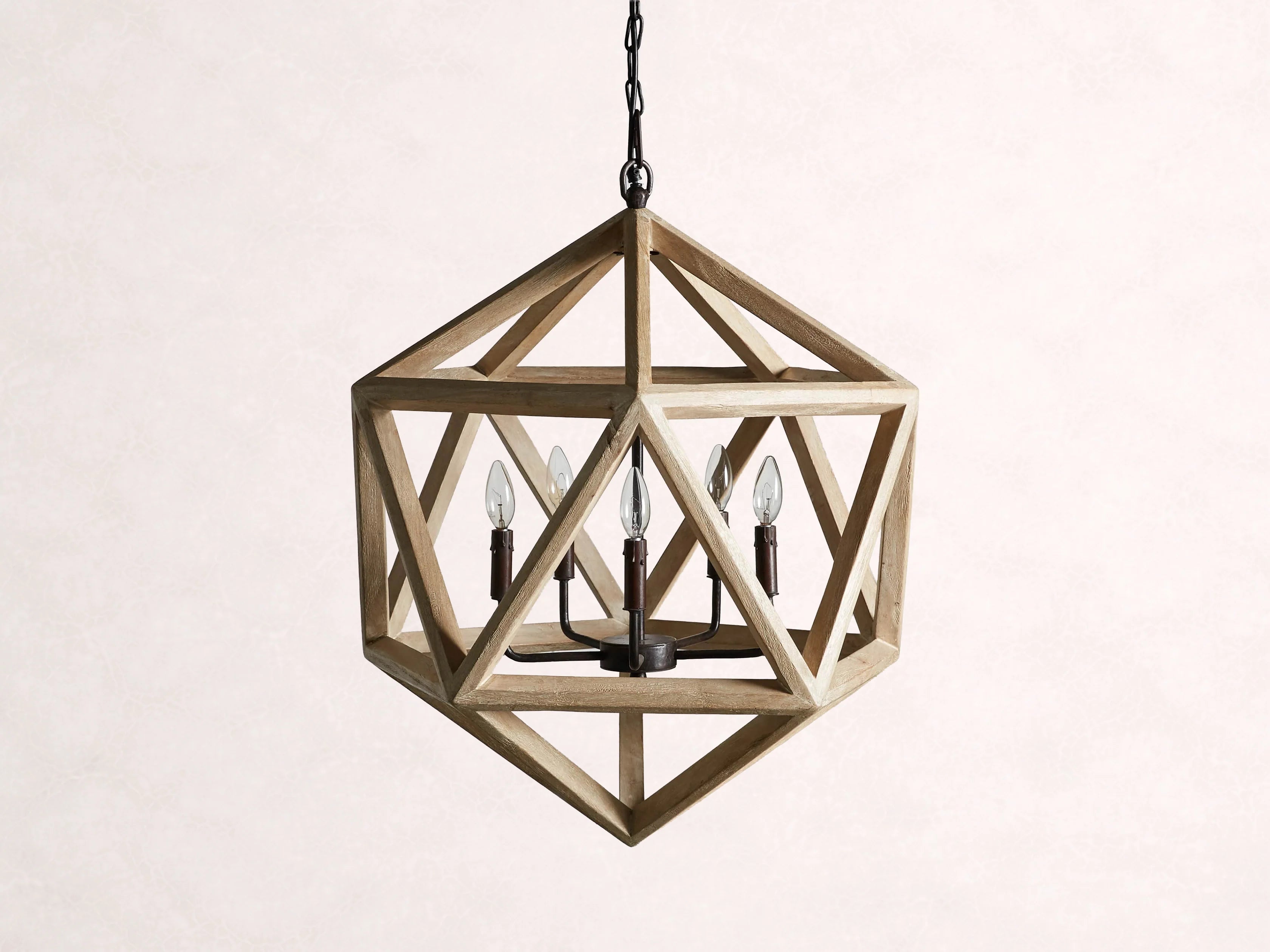 Wooden Beaded Geode Chandelier in Natural