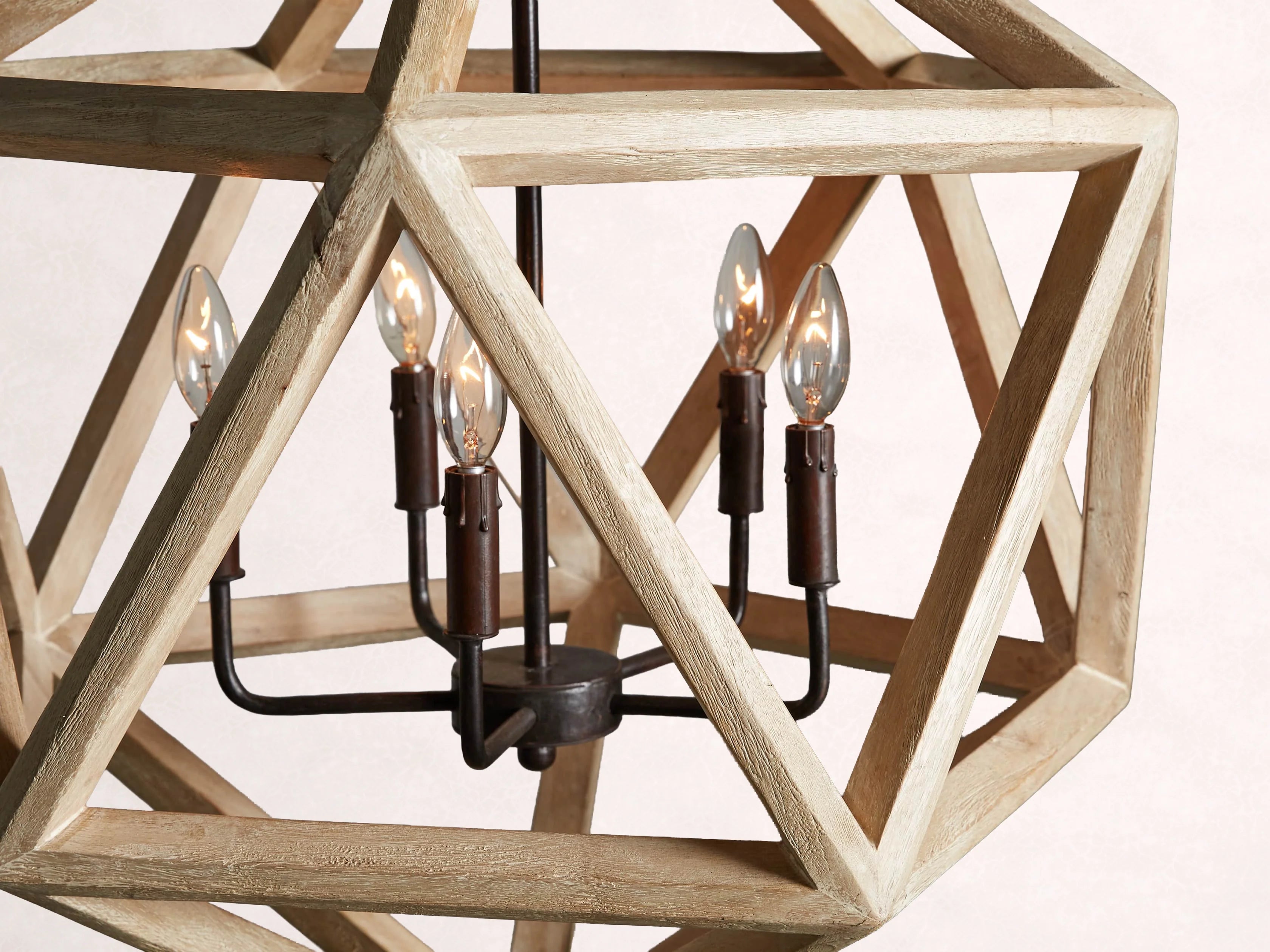 Wooden Beaded Geode Chandelier in Natural