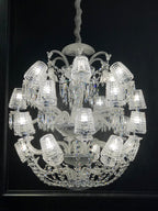 Luxury Globe-Shaped Crystal Chandelier with Fabric and Crystal Glass Shades, High-Quality Finish