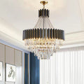 Black Crystal and Stainless Steel Round Chandelier Ceiling Light , Modern Finish