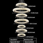 Extra Large Multi-Layers Rings Crystal Chandelier Modern Art Waves Creative Pendant Light for High-Ciling
