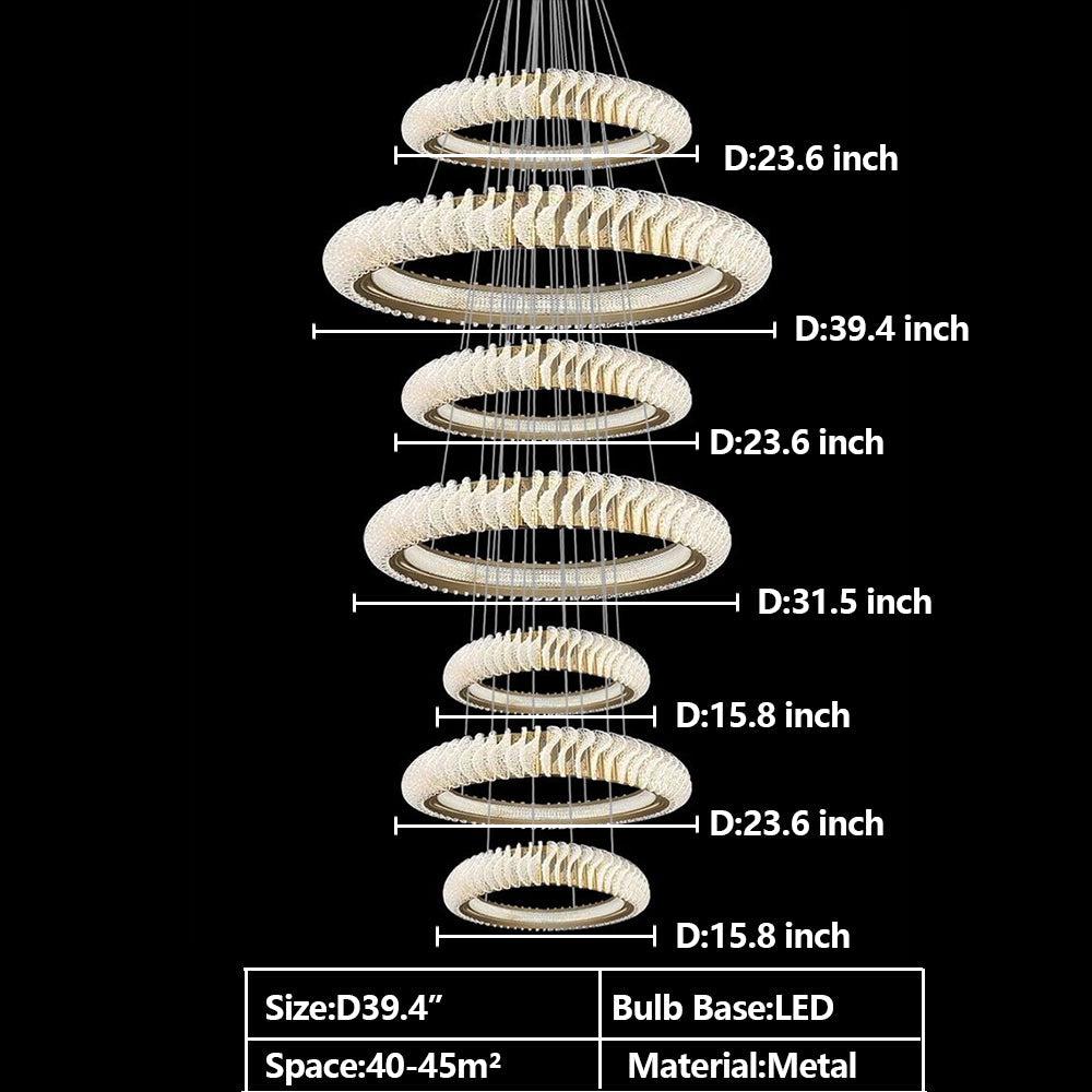Extra Large Multi-Layers Rings Crystal Chandelier Modern Art Waves Creative Pendant Light for High-Ciling
