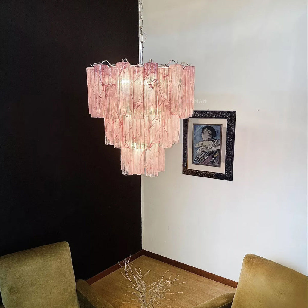 Murano Glass Chandelier – 48 Tubes – Alabaster Pink