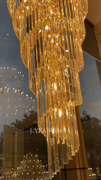 Extra Large Spiral Crystal Chandelier with Gold Finish – Luxury Quality Materials