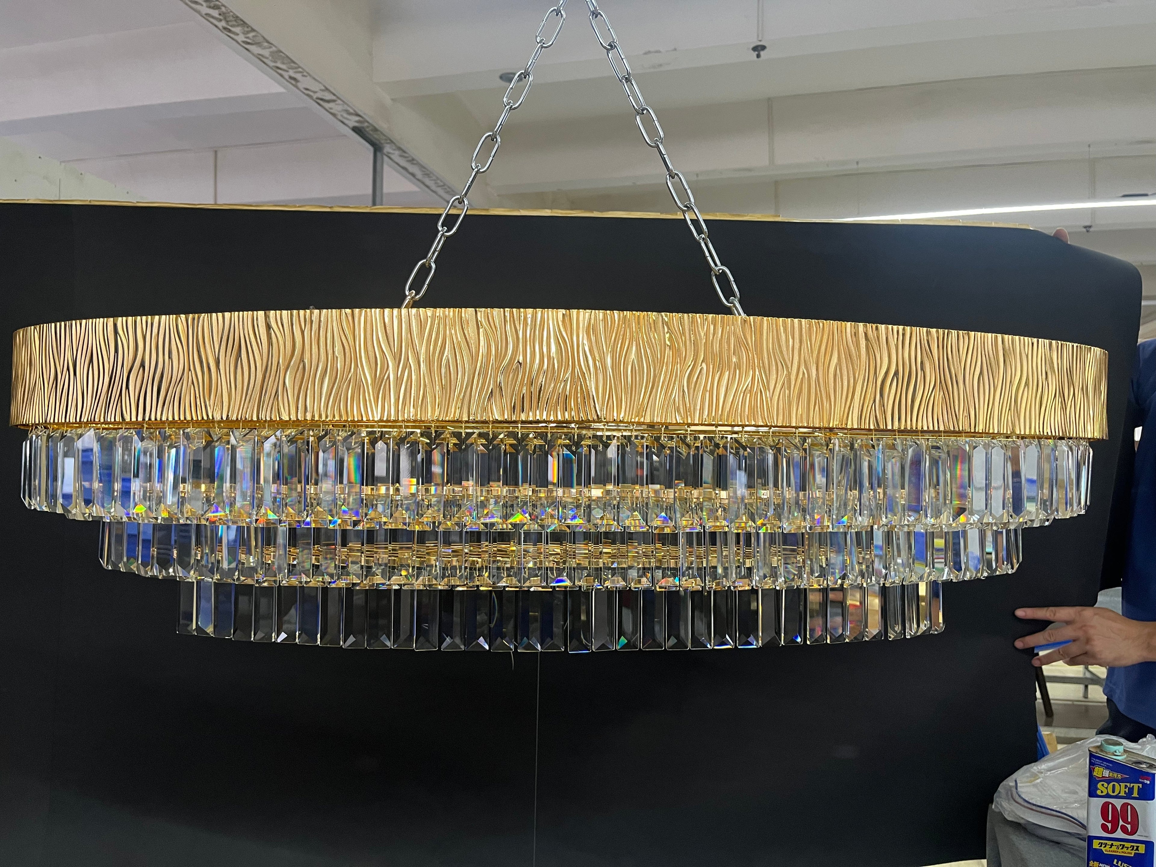 New Modern Gold Round / oval Light Luxury Ceiling Crystal Chandelier Set for Living Room / dining Room