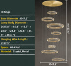 Modern Round Layered Crystal Chandelier with K9 Crystals and Stainless Steel Finish for High Ceiling