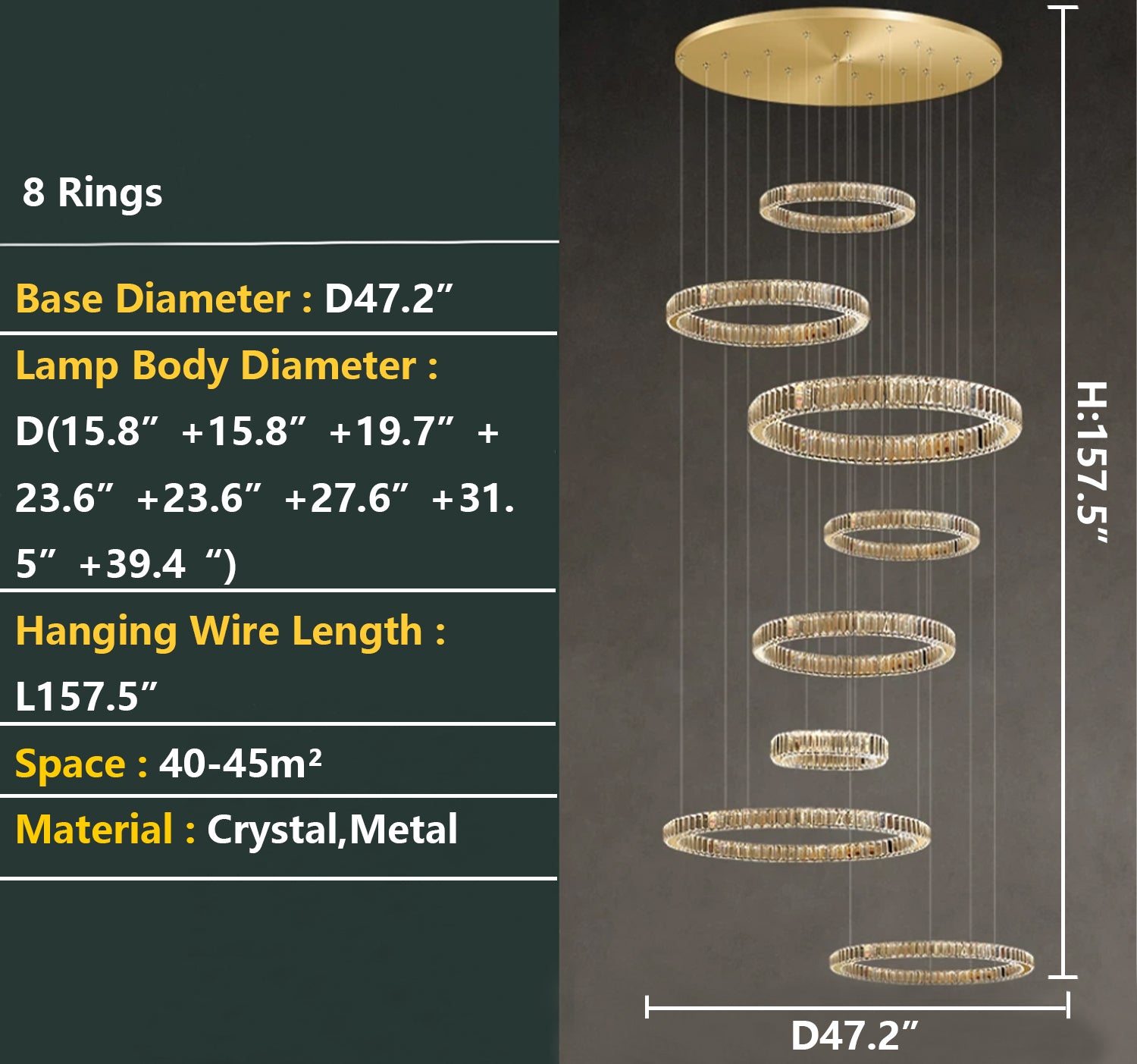 Modern Round Layered Crystal Chandelier with K9 Crystals and Stainless Steel Finish for High Ceiling