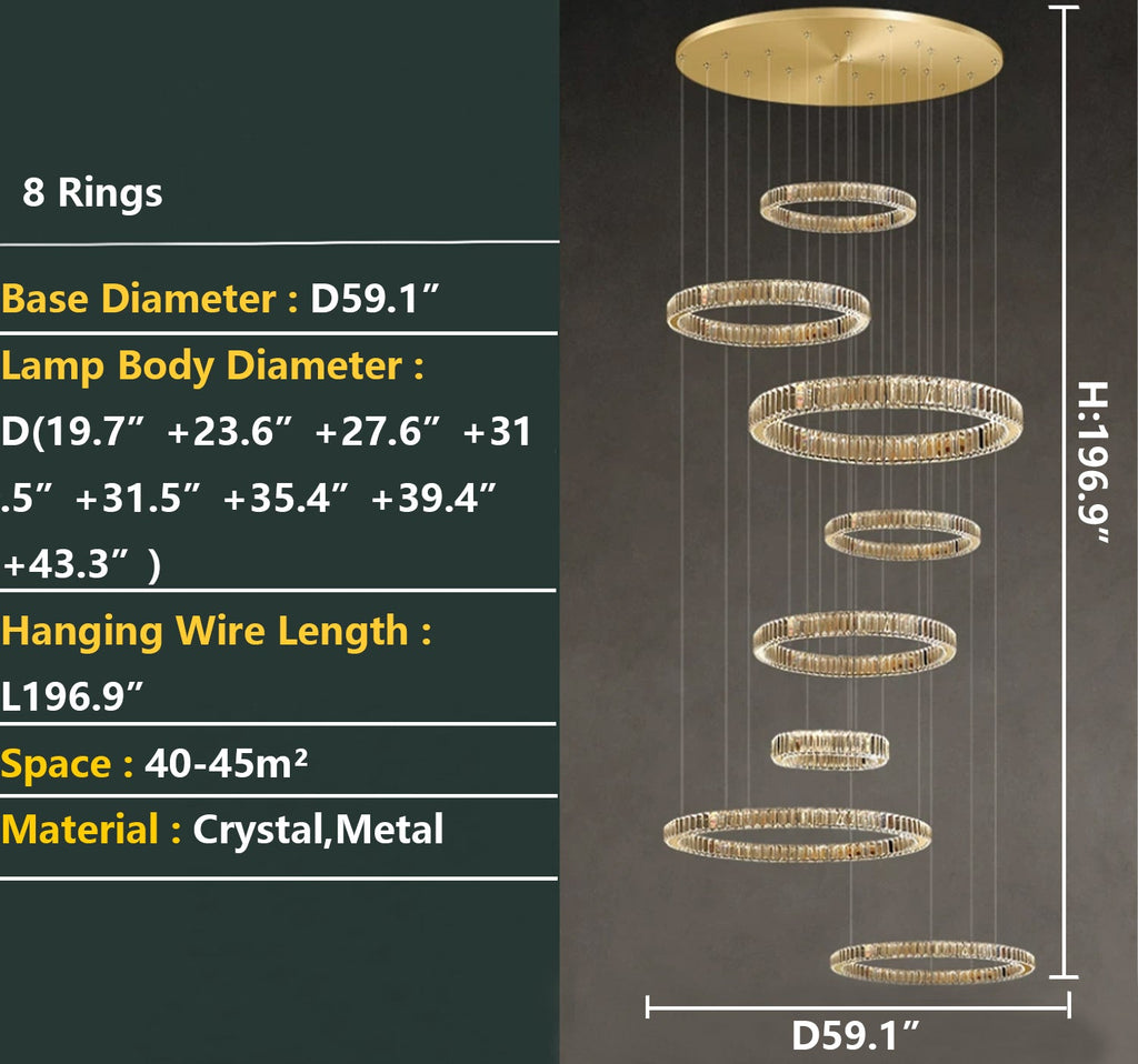 Modern Round Layered Crystal Chandelier with K9 Crystals and Stainless Steel Finish for High Ceiling