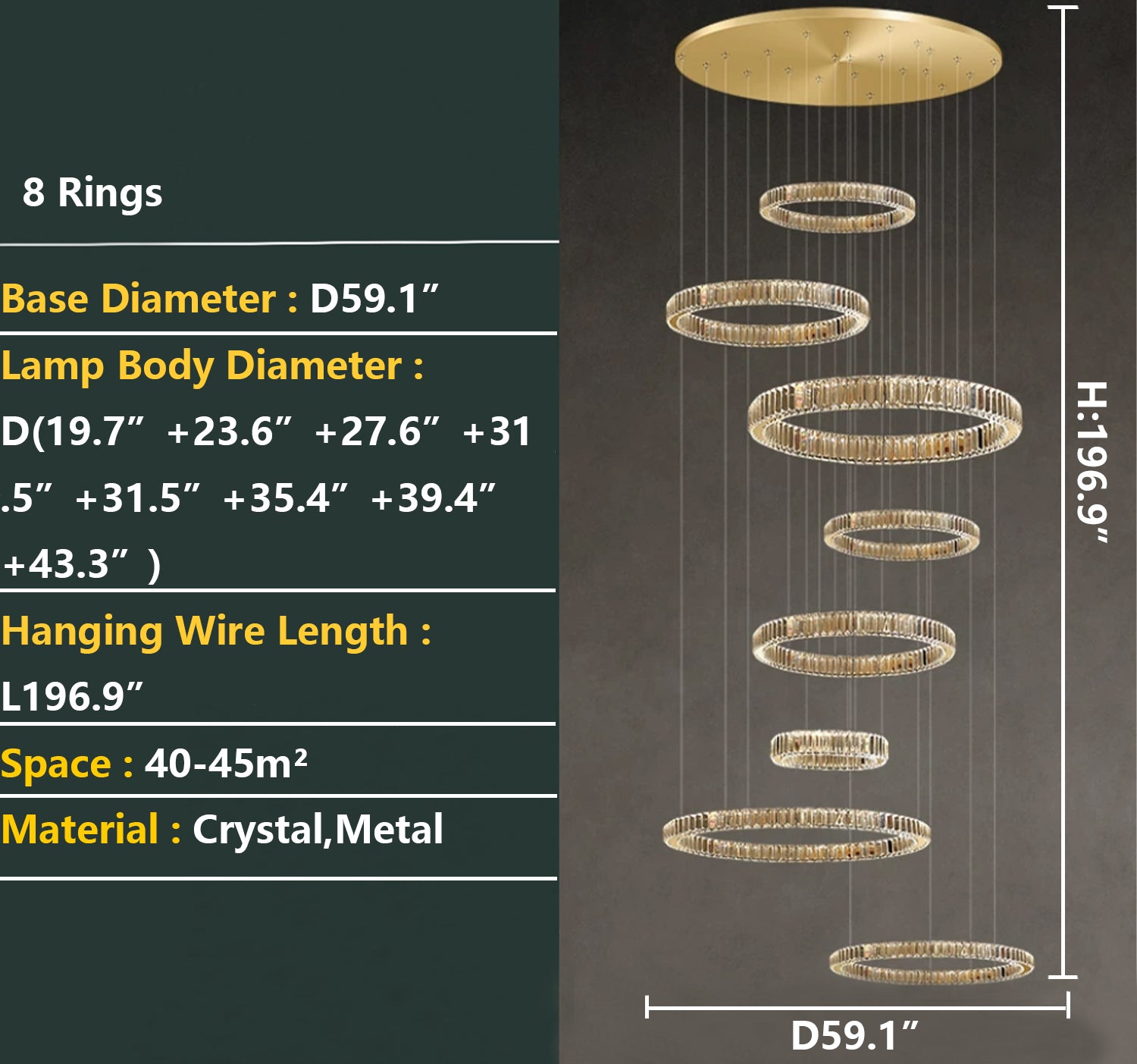 Modern Round Layered Crystal Chandelier with K9 Crystals and Stainless Steel Finish for High Ceiling