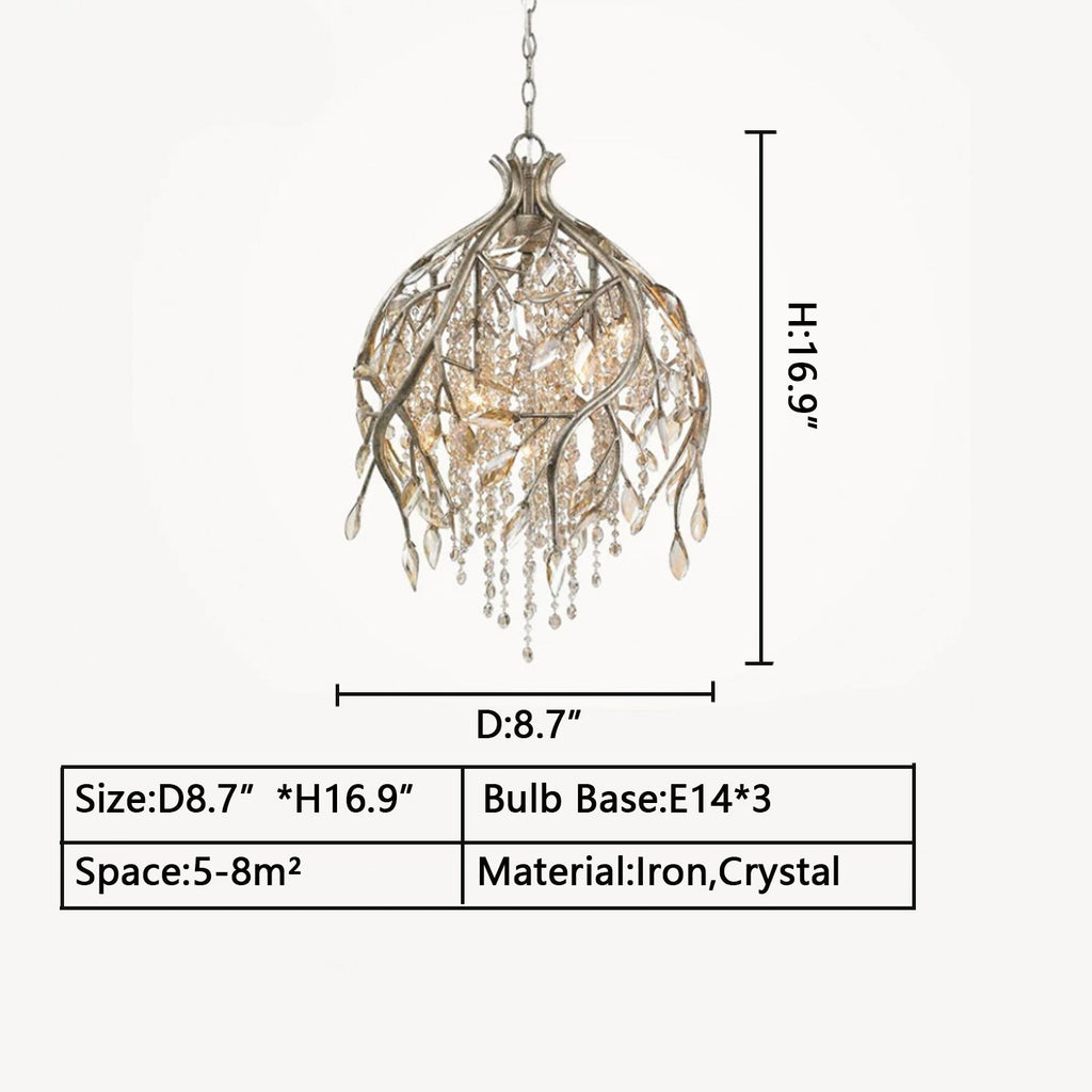 Vintage Style Branch Chandelier with Multi-Crafted Metal and Crystal Finish for Dining Table
