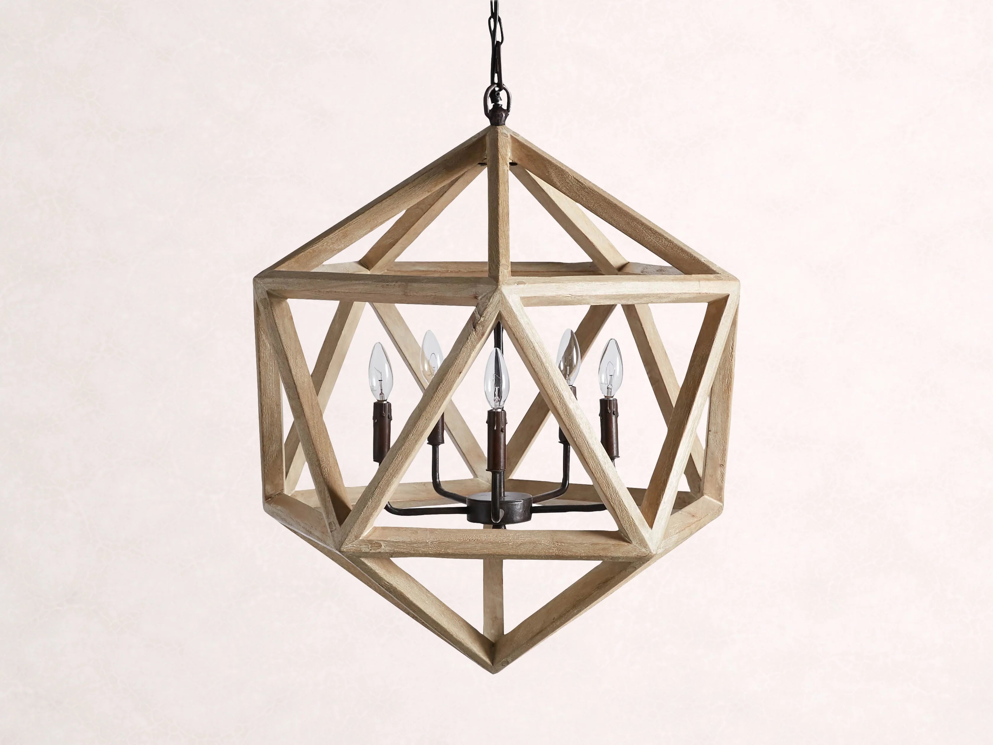 Wooden Beaded Geode Chandelier in Natural