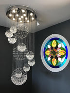 K9 Crystal Raindrop Globe Spiral Chandelier for Entryway and Staircase