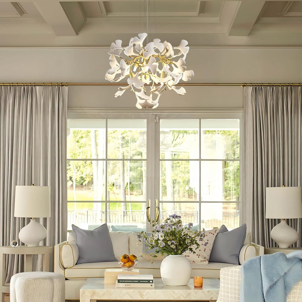 23.6-InchGold and White Ceramic Ginkgo Leaf Chandeliers