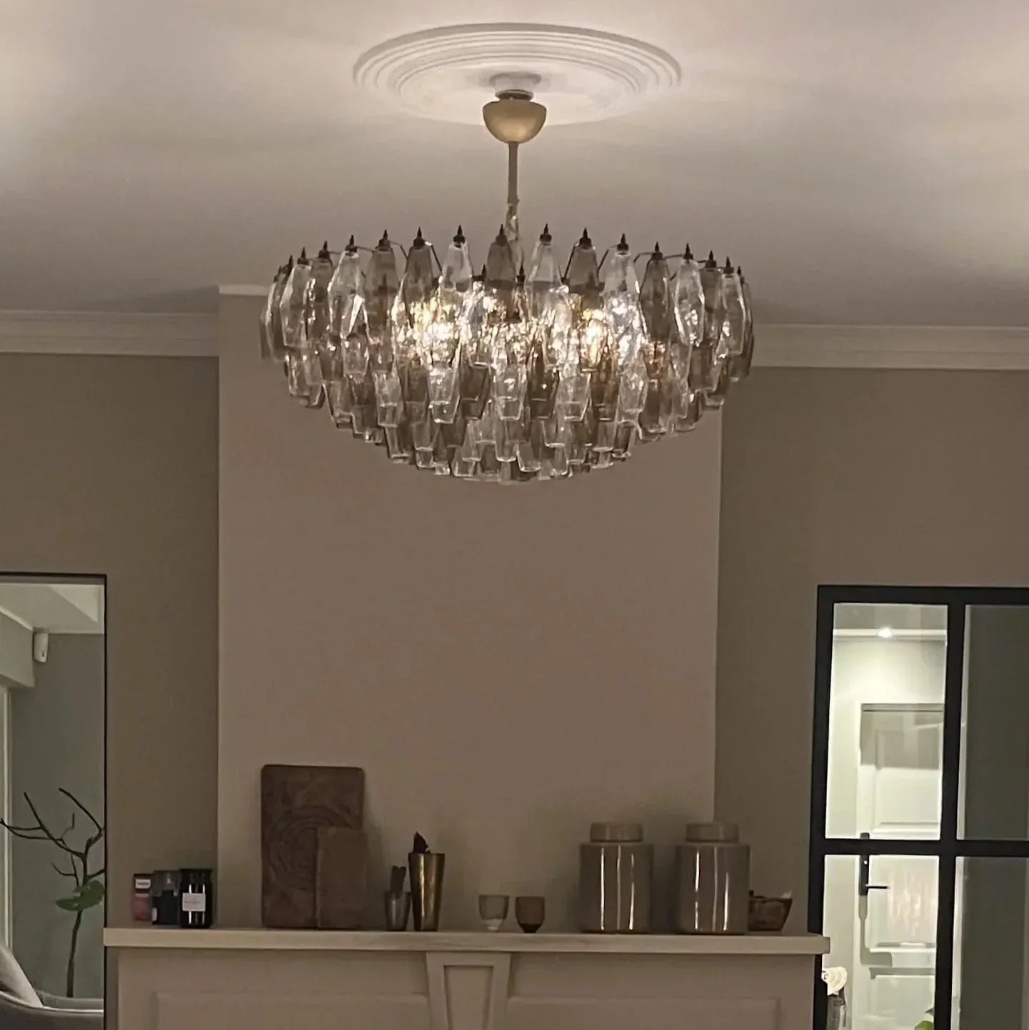 Murano Chandelier – Poliedri – 185 Glass – Smoked / transparent