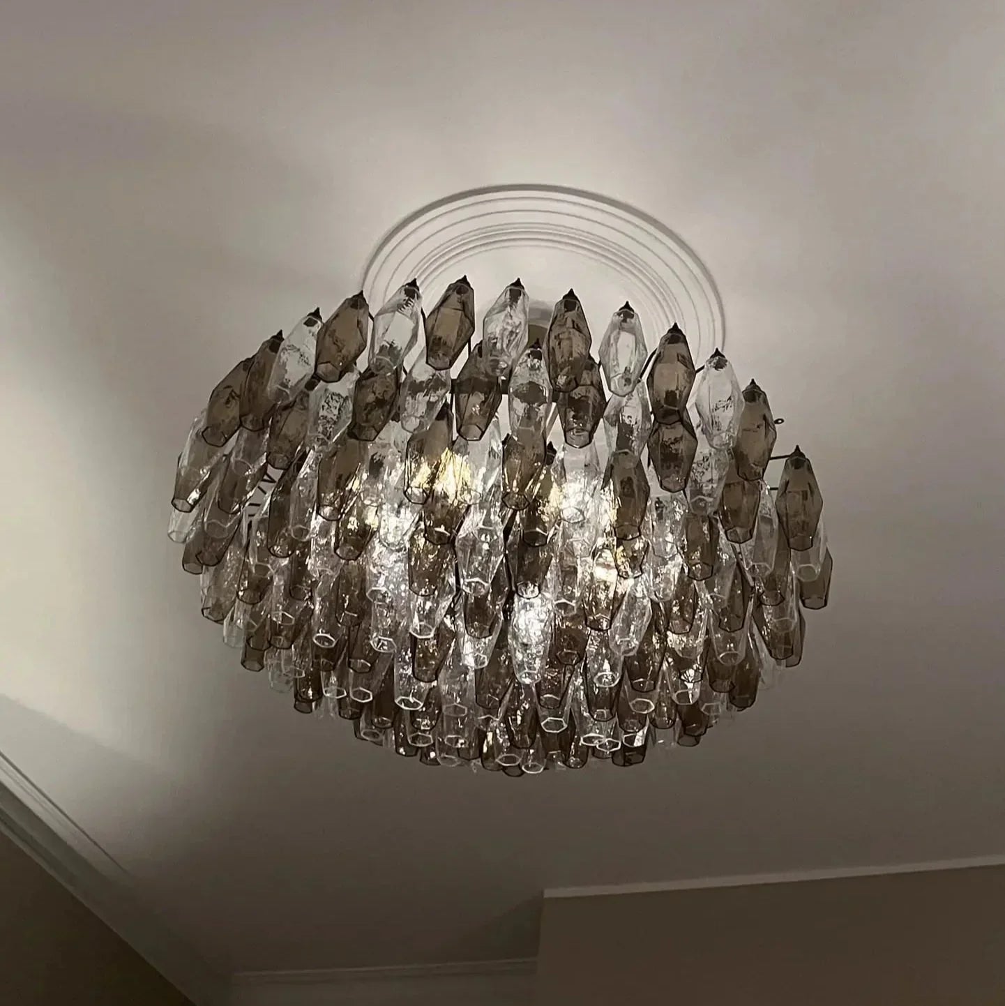 Murano Chandelier – Poliedri – 185 Glass – Smoked / transparent