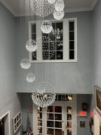 K9 Crystal Raindrop Globe Spiral Chandelier for Entryway and Staircase