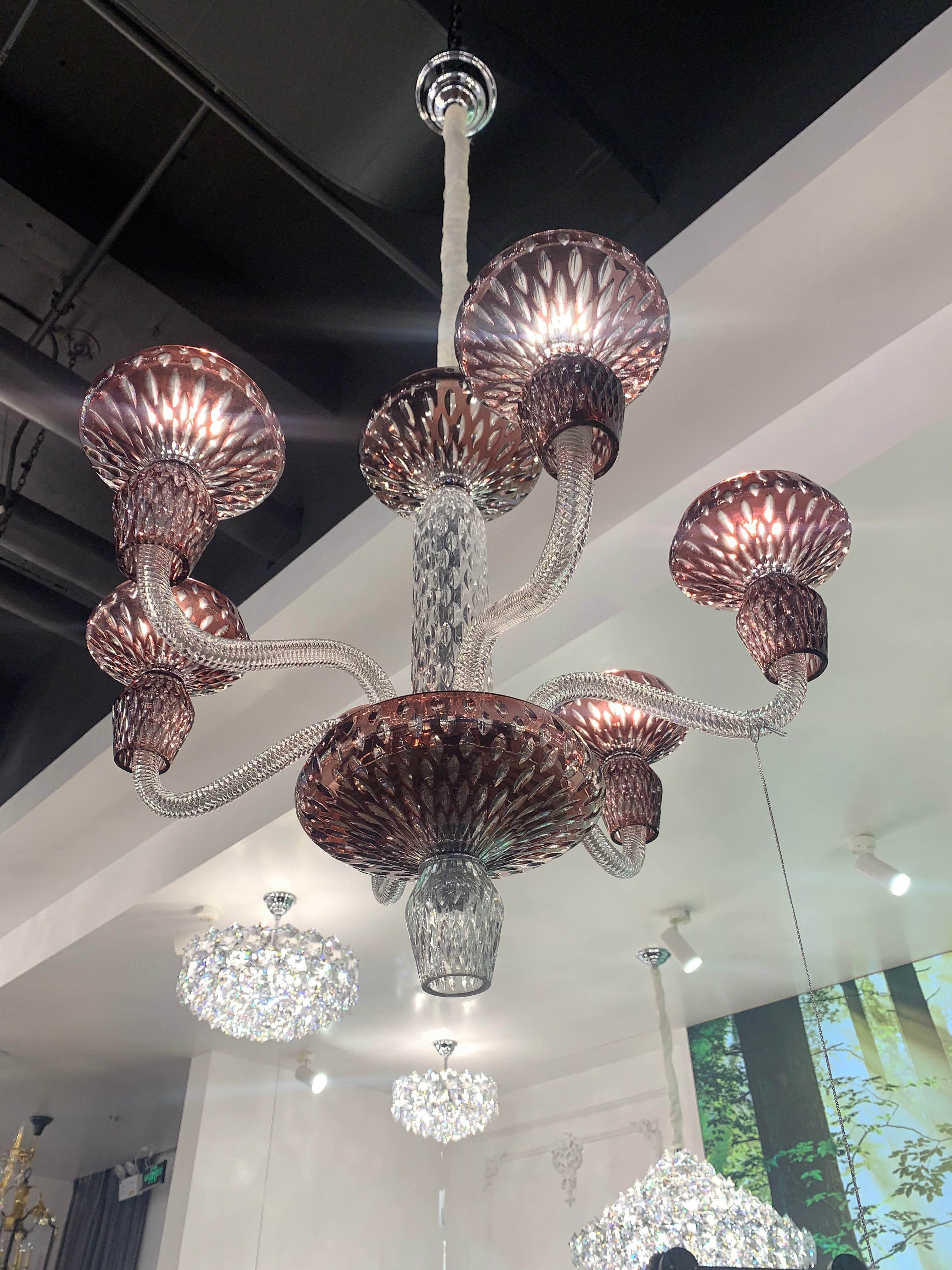 Luxury Hand-Engraved Clear / blue / prune Crystal Chandelier