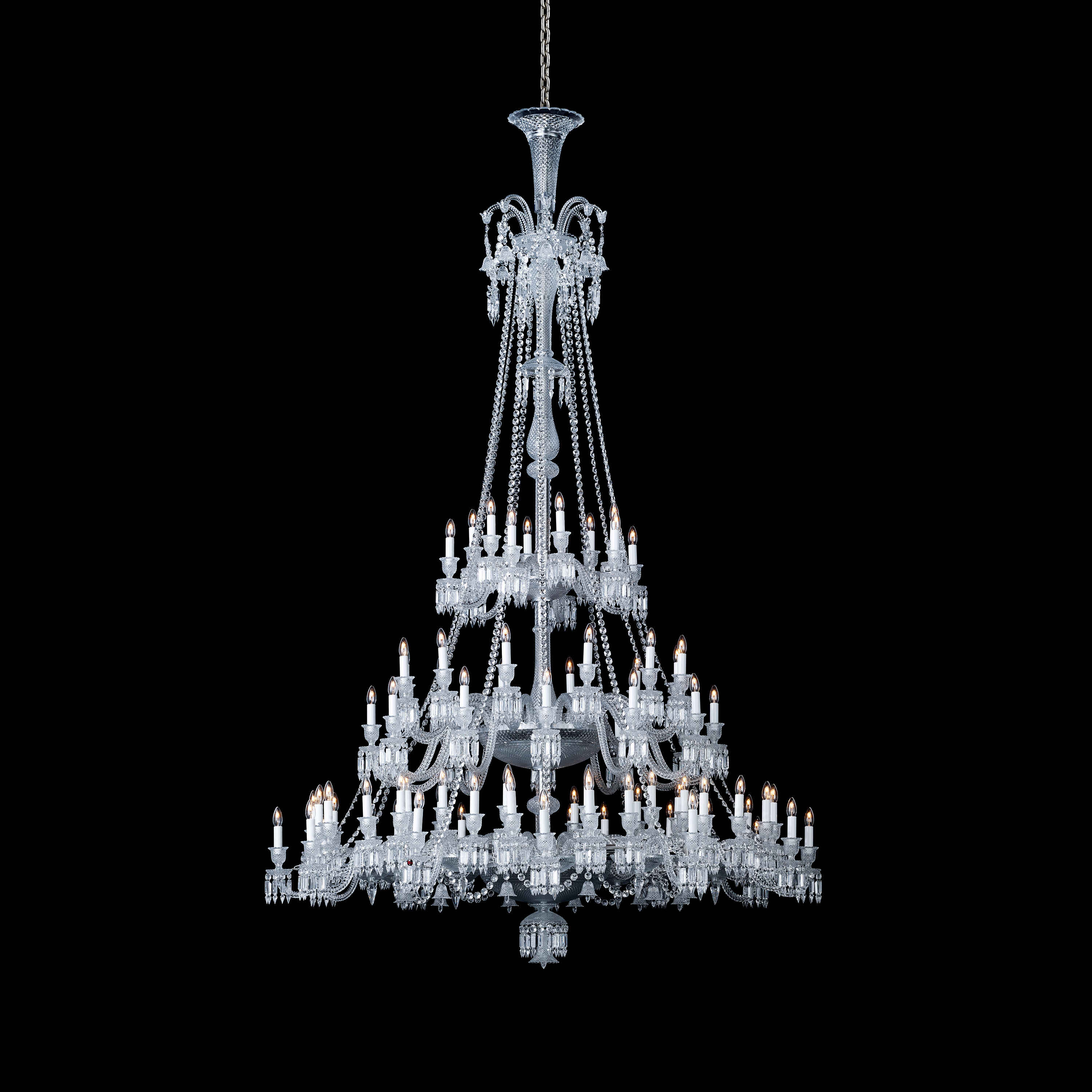 Light Luxury Classic Long Version Tiered Candle Light Crystal Chandelier for High-Ceiling Rooms / living Room