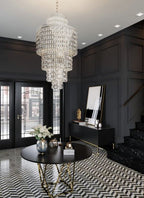 Luxury Round / oval Multi-Tier Crystal Chandelier in Silver Finish