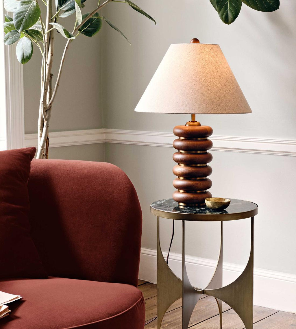 Oak Base Table Lamp with Antiqued Brass - Erhaus product image 1