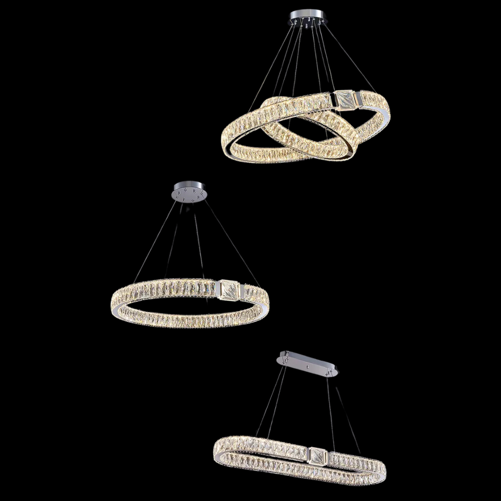 Modern Light Luxury Crystal Belt Ring Pendant Chandelier Suit for Living / dining Room / Bedroom