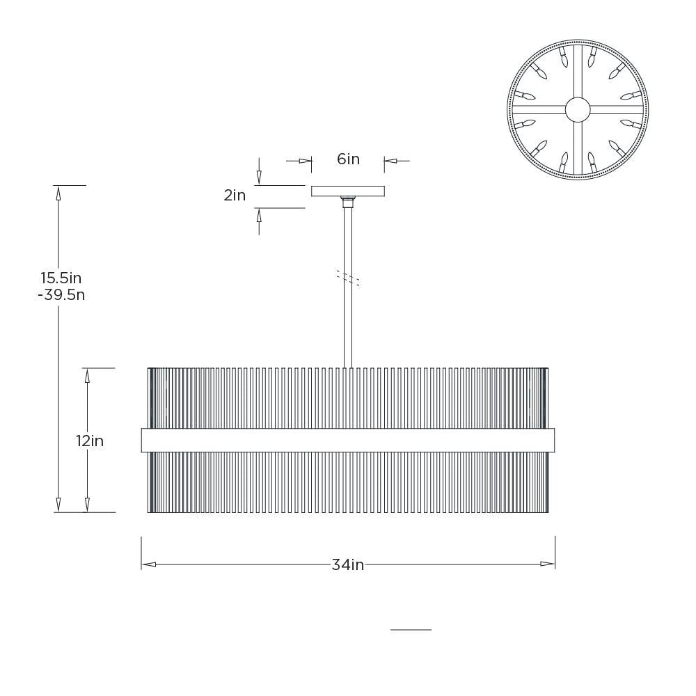Hozier Chandelier 89093 technical dimension drawing