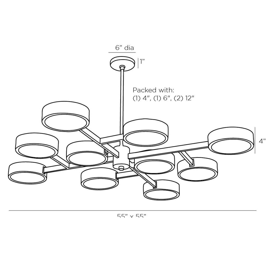 Linus Large Starburst Chandelier 89108 technical dimension drawing