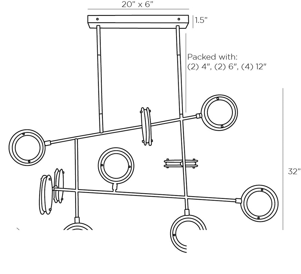 Meridian Linear Chandelier 89488 technical dimension drawing