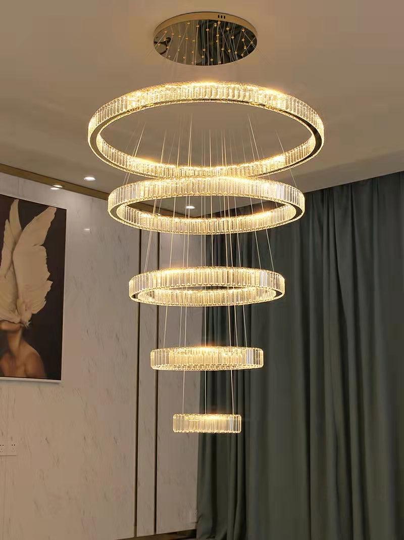 Modern Front Entryway Chandelier 3 / 4 / 5 / 6 / 7 Rings Crystal Gold / Chrome Finish Ceiling Lamp