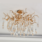 Iris Raindrop Brass Branch Crystal Ceiling Light Flushmount