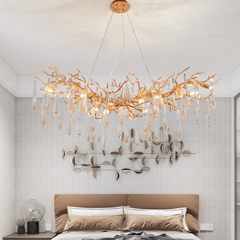 Agnes Raindrop Brass Branch Crystal Chandelier for Dining Room