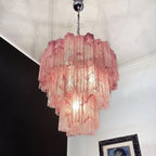 Murano Glass Chandelier – 48 Tubes – Alabaster Pink