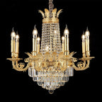 Luxury Empire Multi-Tiered Candle Crystal Chandelier with Gold Finish, High-Quality K9 Crystal and Brass