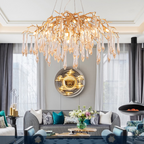 Iris Raindrop Brass Branch Round Crystal Chandelier 25-Inch35-Inch41-Inch