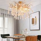 Iris Raindrop Brass Branch Crystal Ceiling Light Flushmount
