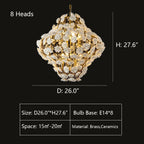 Post-Modern Light Luxury Brass and Ceramics Flower Art Chandelier for Living / dining Room / bedside / hallway