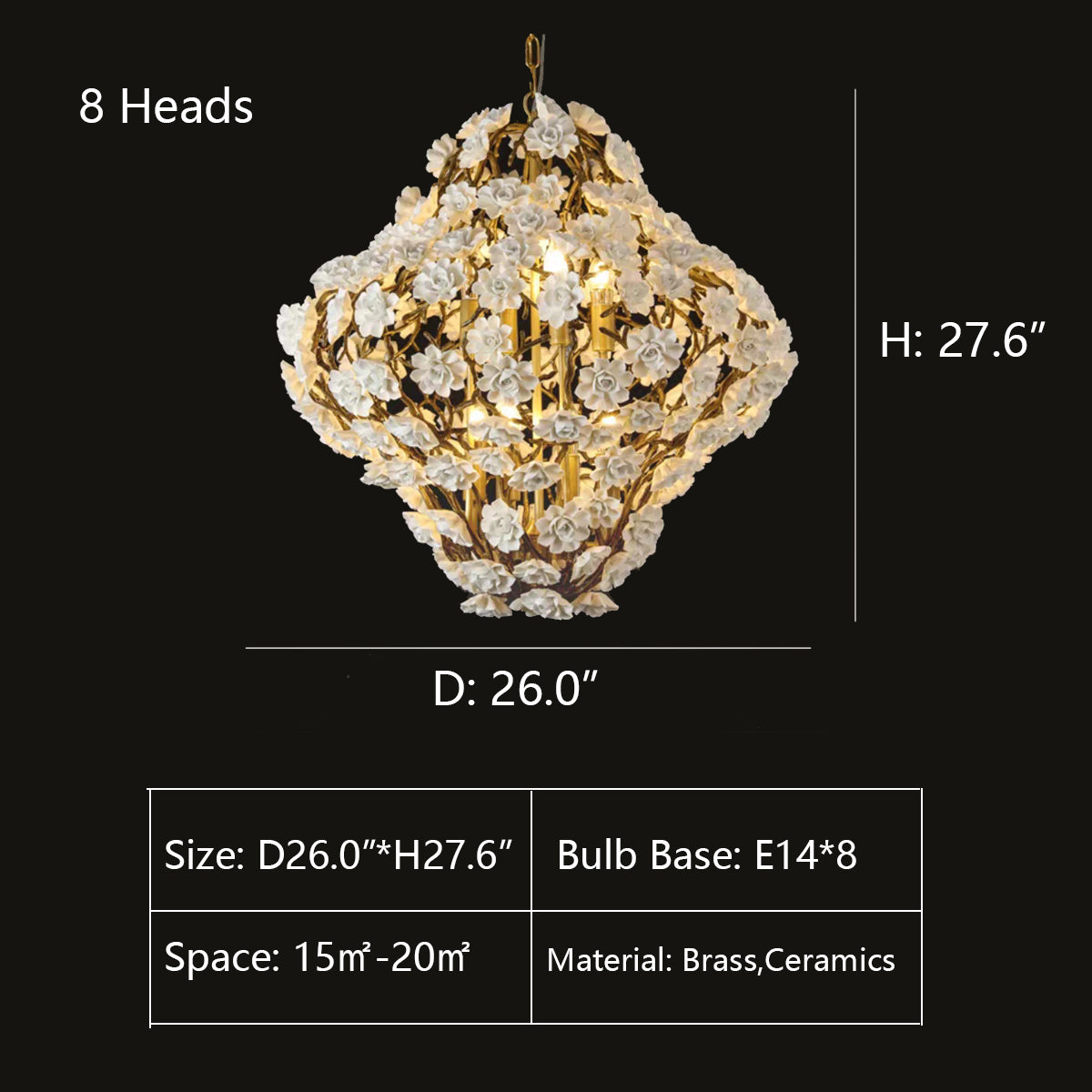Post-Modern Light Luxury Brass and Ceramics Flower Art Chandelier for Living / dining Room / bedside / hallway